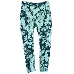 Columbia Womens Mid Rise Active Leggings Sz Small Green Abstract Pockets Stretch